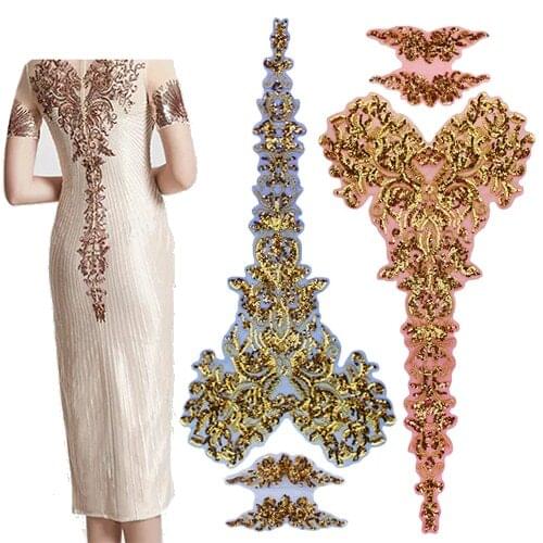 1Set Flowers Sequins Embroidery Lace Applique Trims For Wedding/Evening Dress Lace Fabric Sewing Patches For Clothing DIY