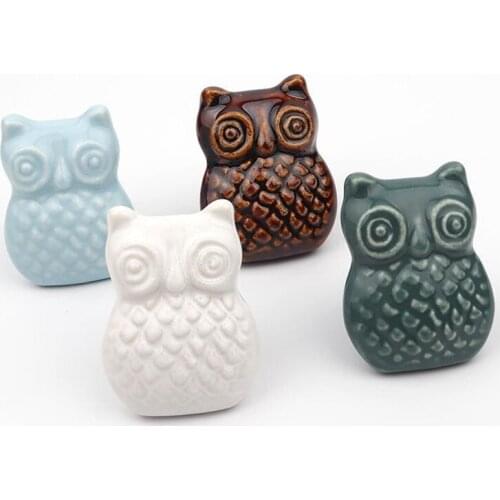 1Pc Nordic INS Single Hole Ceramic Handle Owl Mediterranean Relief Cartoon Animal Creative Childrens Drawer Cabinet Knob