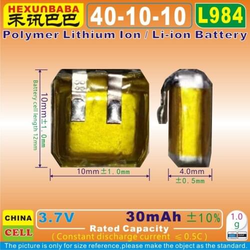 10pcs [L984] 3.7V 30mAh [401010] Polymer Li-Ion Battery For TWS Wireless Bluetooth Earphone Headphone