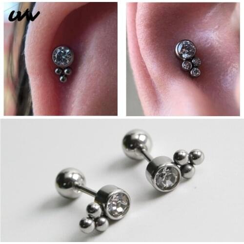 UVW480 2pc Lovely Cute Tiny CZ Round Ball Helix Tragus Piercing Earrings for Women Crystal Stud Earrings Pendientes Brincos Gift