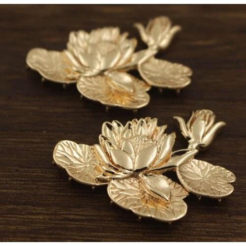 20pcs Retro Brass Casted Lotus Flower Leaf Pendant Lucky Charms Quality Gold Silver Color DIY Stuffs Headwear Jewelry Supplies
