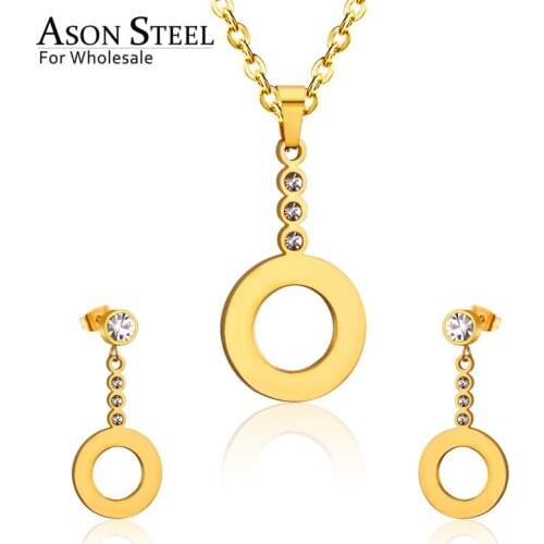 ASONSTEEL Classic Drop Earrings For Women/Girl Stainless Steel Hollow Out Round Pendant Necklace Earrings Sets Party Daily Wear
