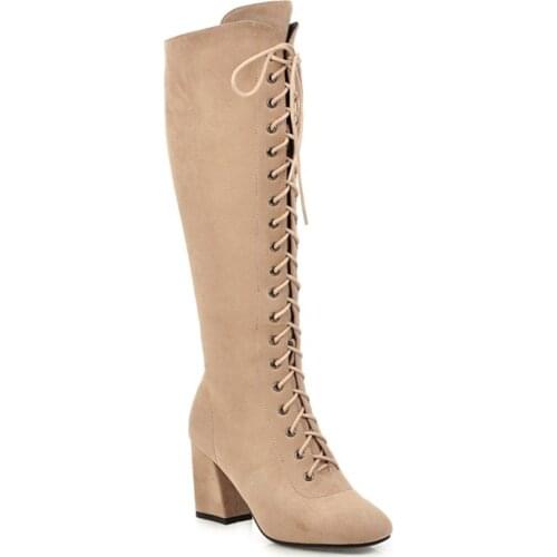 Big Size 9 10 11-15 boots women woman winter boots women women shoes botas Square head thick heel side zipper front strap