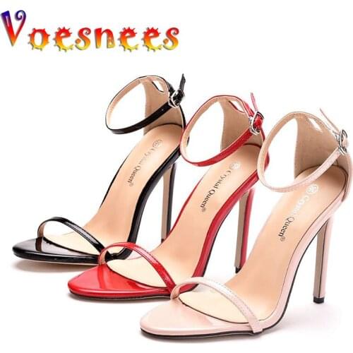 Voesnees Sandals For Women 2021 Summer Sexy One Word Band High Heels Shoes Cover Heel Buckle Strap Female Fashion Thin Stiletto