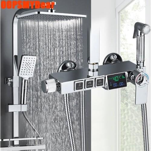 Digital Shower System Bathtub Smart Thermostatic Shower Set Bathroom Hot Cold Mixer Bath Tap Wall Mount SPA Rainfall Faucet Taps