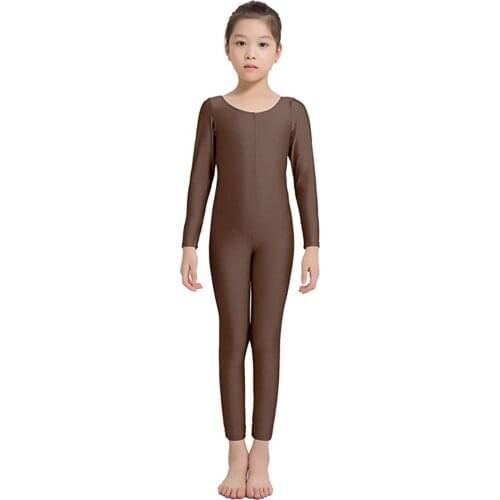 AOYLISEY Girls Black Long Sleeve Unitard Boys Bodysuit Spandex Full Body Kids Jumpsuit Scoop Neck Dance Costumes Unitards