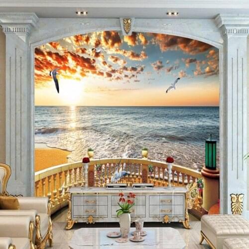 Dropshipping Colomac Wallpaper Mural Seaside Sunset Beautiful Beach Sea View Wallpapers for Bed Room 3d Wallpaper 3d Behang