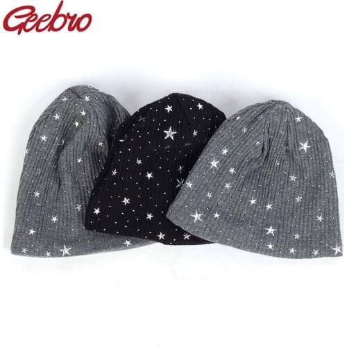 Geebro Bohemia Baby Girls Boys Ribbed Splatter Paint Star Print Beanies Infant Newborn Winter Warm Caps Unisex Baggy Cotton Hats