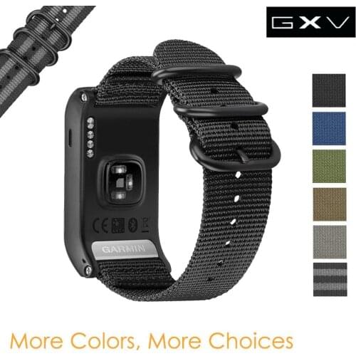 GXV 22mm Premium Nato Nylon Strap Ring Metal Buckle Watch Band Black for Garmin VIVOACTIVE HR Sports GPS Smart Watch with Tools