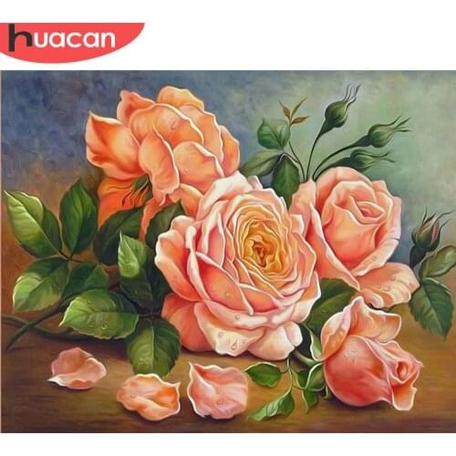 HUACAN Painting By Number Flower Rose Kits For Adults Handpainted Pictures By Number Plant Home Decoration DIY Gift 60x75cm