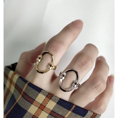 1PC Authentic S925 Sterling Silver Fine Jewelry White /Golds OPEN lucky circle Geometric ADJUST ring open TLJ545