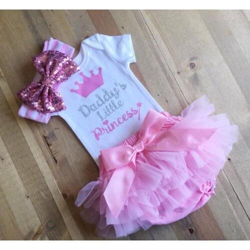 3Pcs Set Newborn Kid Baby Girl Daddys Princess Romper Tutu Shorts Headwear Summer Outfit Girls Clothes