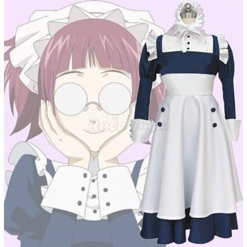Japan Anime Cosplay Black Butler Kuroshitsuji Mey Rin Black / Blue Maid Dress + Apron Suits Halloween Party Show Costume C90M266