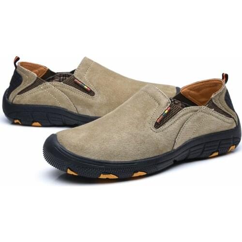 Genuine Leather Men Hiking Shoes Vintage Outdoor Trekking Moutain Shoes Soft Bottom Four Season Slip-on Driving Shoes Big 38-48