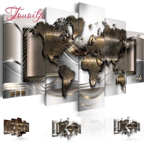 TOUOILP Full Square/Round Drill 5D DIY 5pcs Diamond Painting"World Map Black world"Embroidery Cross Stitch 5D Home Decor Gift