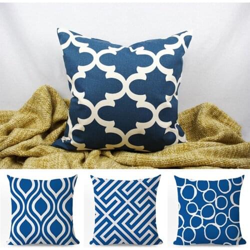 Geometric Cushion Cover Dark Blue Cotton Linen Pillow Cover Sofa Nordic Decorative Kussenhoes Home Decor 45*45 Pillow Case