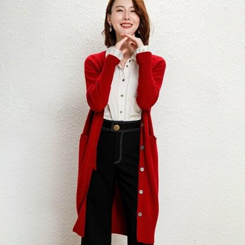 New Fashion Maxi Long Cashmere Sweater Women Cardigan Coat Female 100% Wool Knitted Sweaters V-Neck Single Breasted Cardigans