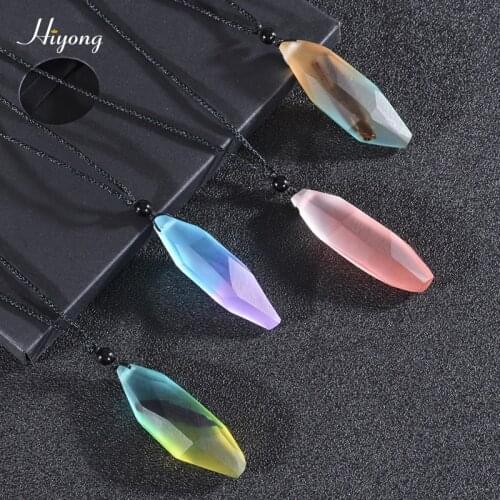 HIYONG Unisex Wood Resin Necklace Pendant Adjustable Sweater Chain Pendant Vintage Black Long Rope Necklace Hot Selling Jewelry