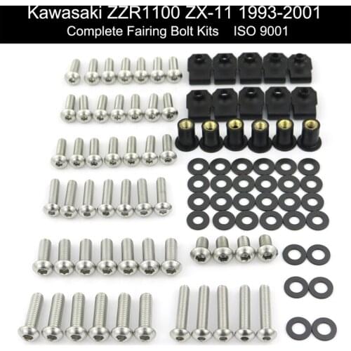 For Kawasaki ZZR1100 ZX-11 1993-2001 Motorbike Complete Fairing Kit Full Cowling Bolts Kit Stainless Steel Clips Nuts