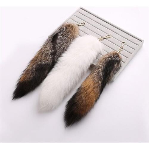 Real Fur Fox tail Pendants Keychain 30cm Fur Pom Pom Key Chain Bag Key Ring Car Key Holder best Gift Jewelry