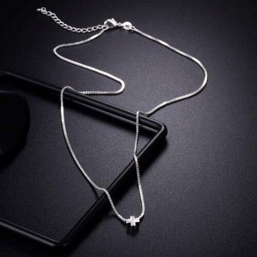 Popular 925 Sterling Silver Box chain Simple cross Pendant Necklace For Women men party Fashion brands Jewelry Christmas Gifts