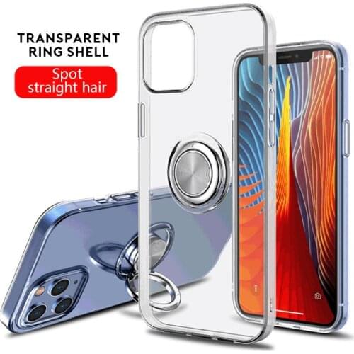 For iPhone 12 Pro Metalic Ring Holder Clear Phone Case For iPhone 12 11 Pro Max XR X XS Max 7 8 Plus Soft Slicone Phone Cover