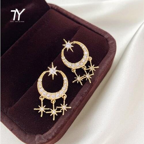 2020 new classic micro setting zircon star moon Stud earring temperament South Korean female jewelry student Fashion Earrings