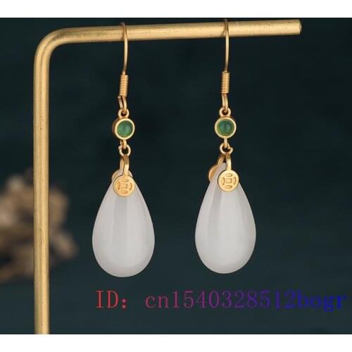 White Jade Water drop Earrings Jewelry Gifts Crystal Natural Charm Women 925 Silver Chalcedony Amulet Fashion Gemstone Zircon