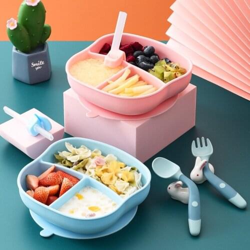 Silicone Straw Sucker Plate Bowl Solid Food Self Feeding for Kids Children Deformable Anti-fall Tableware Dishes Creative Gift