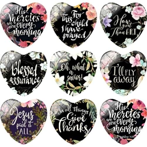 TAFREE Letter & Flower Style Clip Art Picture 25mm Heart Shape DIY Glass Cabochon Dome Cover Pendant Cameo Settings For Keychain