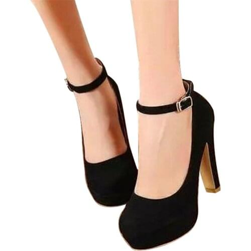 Princess Style Platform Party Shoes 2020 New Korean Fashion Solid Flock Buckle Shallow Women Pumps Ladies Brand High Heels Shoes