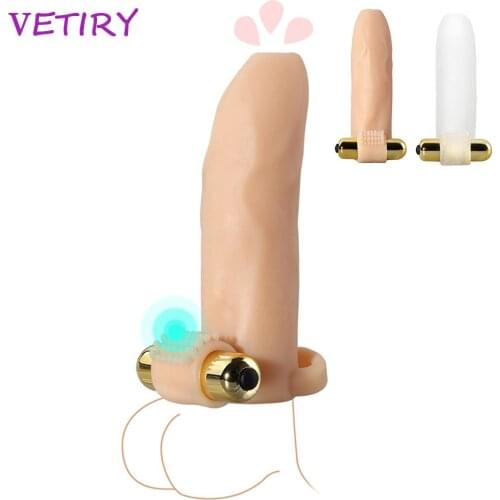 Vibrator Penis Sleeve Reusable Cock Sleeve Delayed Ejaculation Realistic Penis Extension Delay Condoms For Men Penis Enlarger