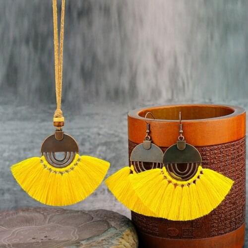 VSnow Bohemian Ethnic Handmade Long Tassel Dangle Earring for Women Girls Metallic Hollow Out Thread Earring Jewelry Pendientes