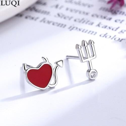 Womens Fashion S925 Silver Platinum Plated Love Little Devil Trident Personality Stud Earrings SE928