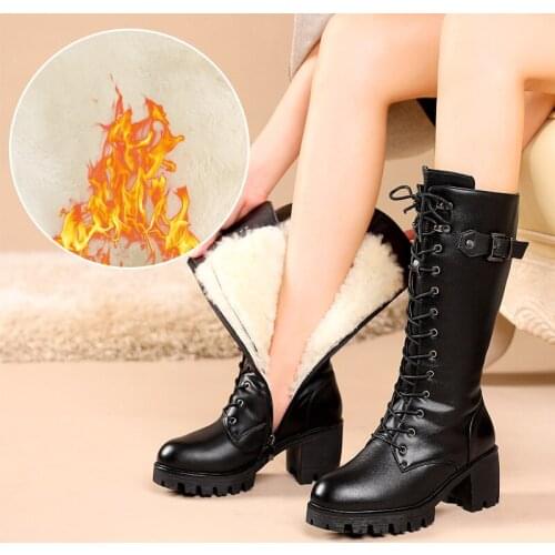 Genuine Leather Women High Boots Winter New Riding Boots Women Fashion Warm Non-slip Large Size Long Boots for Women