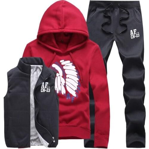 Winter Mens Set Fleece Vest+Hoodie+Pants Streetwear Fashion Casual Track Suit Men Clothing 3PCS Vest Sweat Suit Men Tracksuit