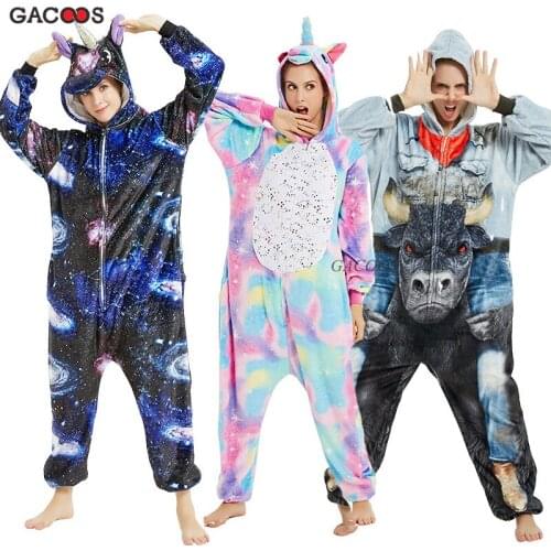 Winter Unicorn Pajamas Adults Sleepwear Kigurumi Stitch Panda Pyjamas Women Onesies Anime Hooded Costume Jumpsuit Licorne Pajama