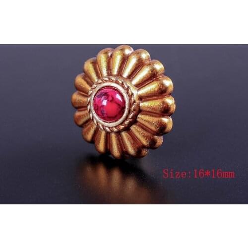 10PC Western Gold Flower Tribal RED Turquoise Conchos Chicago Screw Wallet Decor