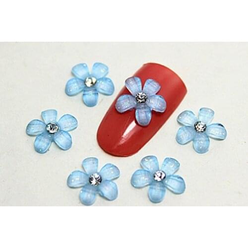 100pcs 10mm resin clear little light blue flowers flat back for DIY nail art decoration,RN030