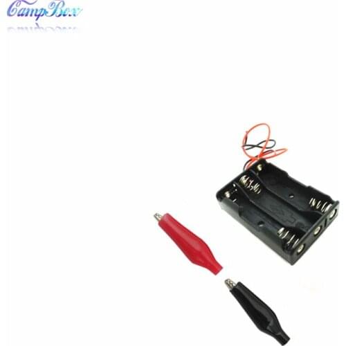 100Pcs 3xAAA Battery Case Holder Socket Wire Junction Boxes With 15cm Wires, Black+Red Crocodile Alligator Clip