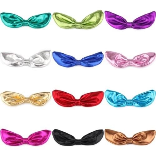 120pcs/lot 12colors 10cm Hair Clip Fashion PU Hair Bows for Hair Clips Solid Leather Flower Bow For Kids Girls Hair Accessories