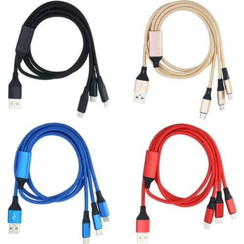 120cm 3 in 1 Type C 8Pin Micro USB Fast Charging Cable Nylon Multiple Usb Phone Charge Cord For iPhone 11 XR XS 8 Huawei 300pcs