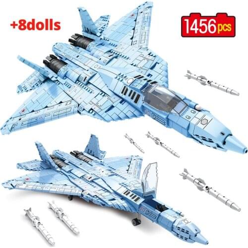 1456pcs WW2 City Police Military SU-57 Fighter Aircraft Building Blocks Technical Army Weapon Figures Bricks Toy For Boy