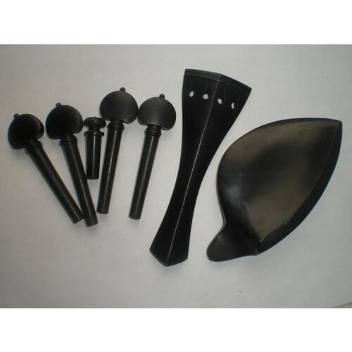 2 Sets Black Ebony Fiddle parts 4/4 with Tail piece chin rest pegs end button