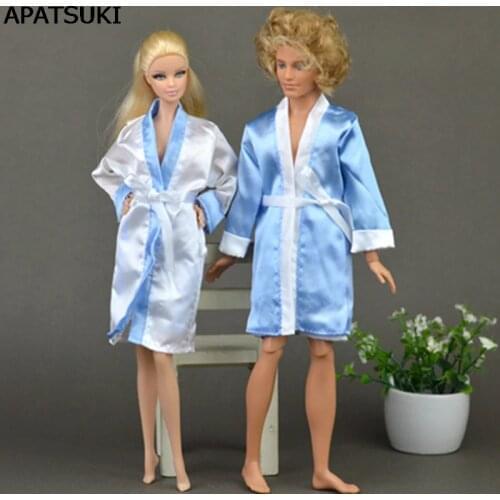 2pcs/set Bedroom Pajamas Robe Nighty Bathrobe Clothes For Barbie Dolls Robe & Shorts For Ken BJD Doll Child Kids Best toys gift