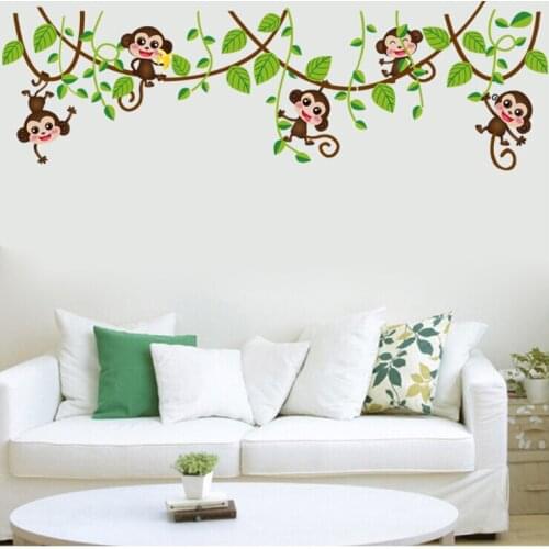 2020 Cute Monkey Cartoon Tree Wall Sticker Removable Decorative Sticker Childrens Room Kindergarten Decoration Wall Decal