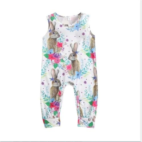 2021 0-3Y Toddler Baby Girl Romper Sweet Floral Cartoon Bunny Print Sleeveless One Piece Jumpsuit Playsuit Summer Outfit
