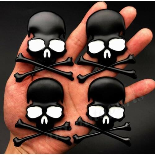 4pcs 3D Black Metal Skull Skeleton Cross Car Trunk Emblem Badge Decal Sticker