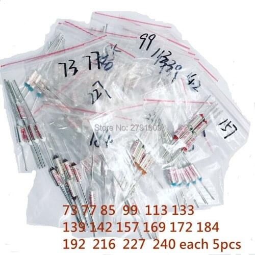 80PCS/Lot 16Values Each 5pcs RY73 - 240C Assortment Kit Thermal Fuse 10A 250V Temperature Fuse Switch Electric Cooker Cutoffs RY