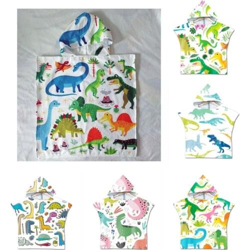Free shipping Novelty Gift Cute Dinosaurs T-Rex Microfiber Baby Kids Children Hooded Towel Pool Bath Beach Poncho Towel Cape